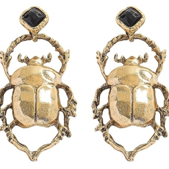 Gold Beatle Insect Earrings - Picture 7 of 14